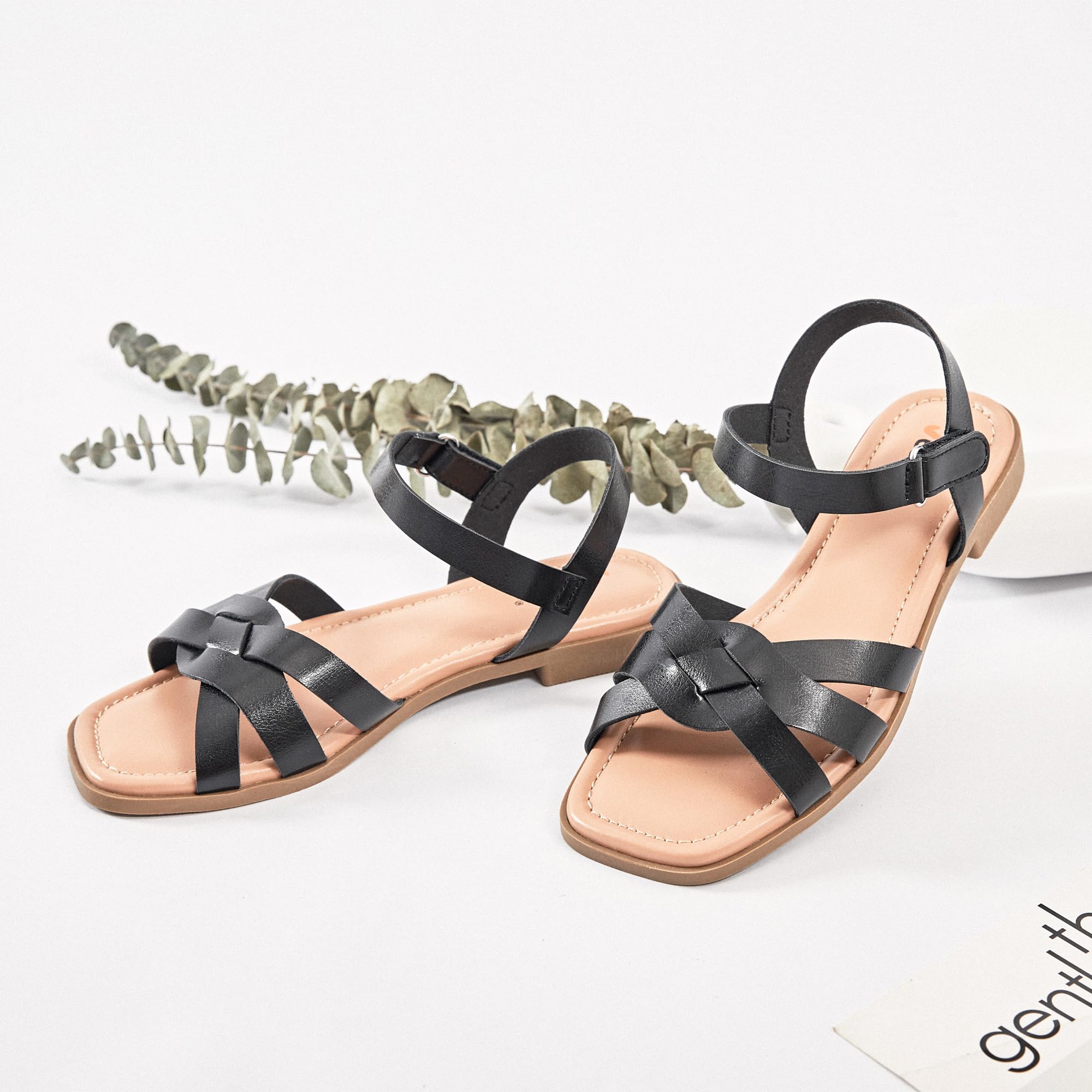 Veittes Sandali piatti scorrevoli da donna - Sandali piatti intrecciati casual da donna Scarpe estive.