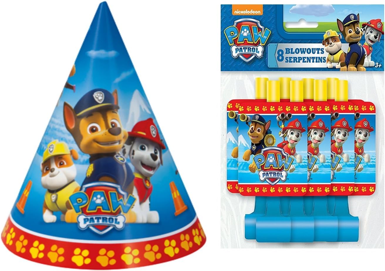 8 Paw Patrol Party Hats AND 8 PAW Patrol Blowouts Bundle