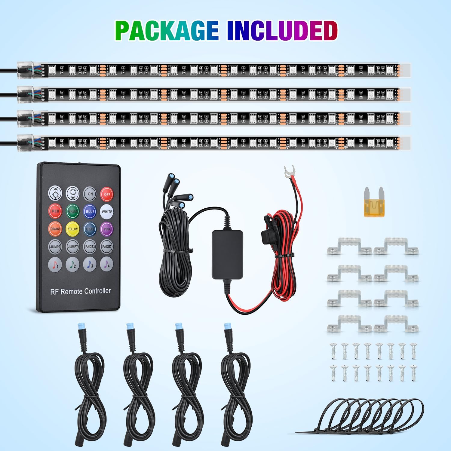 Nilight 4Pcs 24inch LED Grille Lights 144 LEDs RGB Multi Color Exterior Lighting Kit with Sound Active Function and Wireless Remote Control for Cars Van SUV Truck