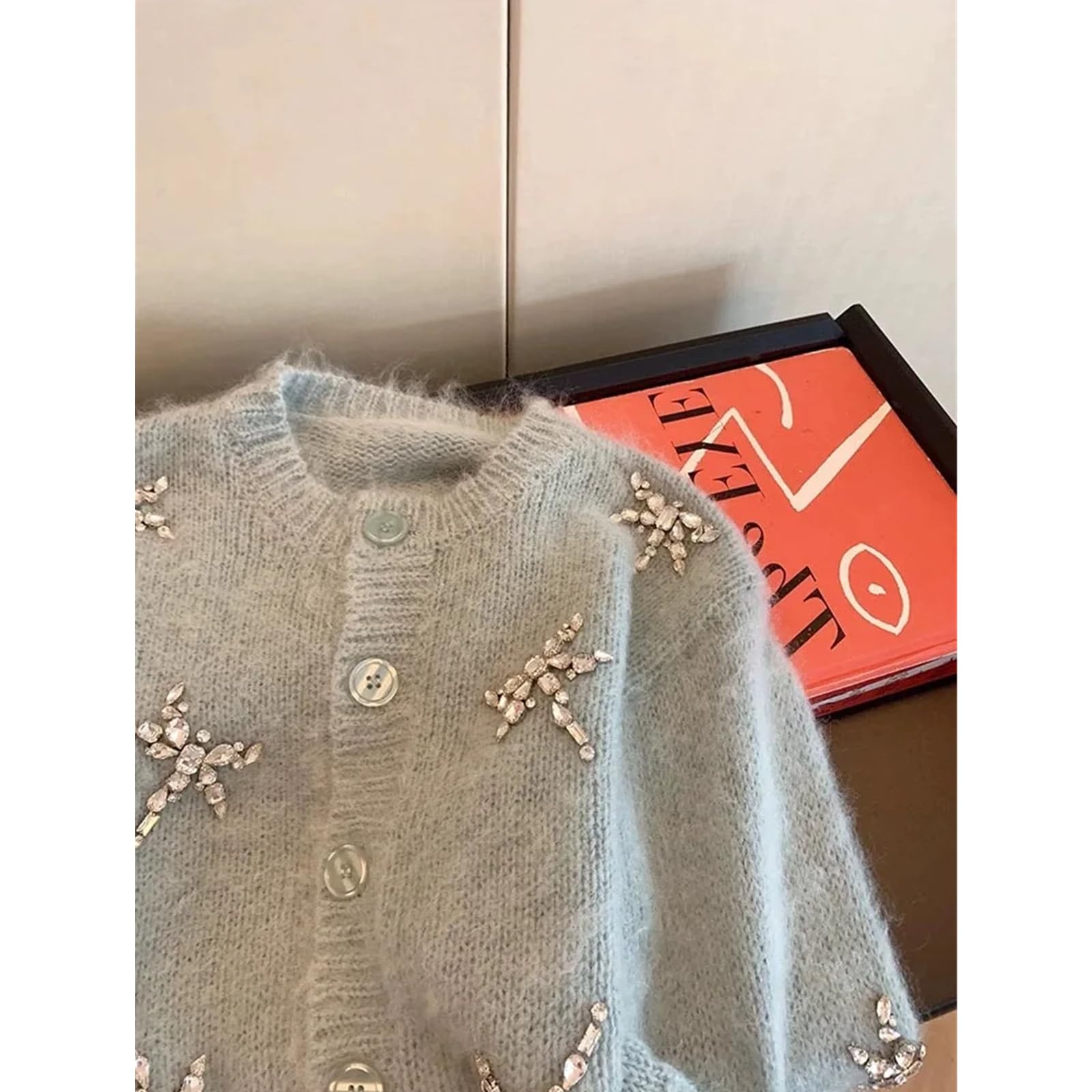 Sweter dla kobiet niebieski dzianinowy kardigan damski jesienny okrągły dekolt z długim rękawem delikatny miękki krótki sweter kurtka Mujer