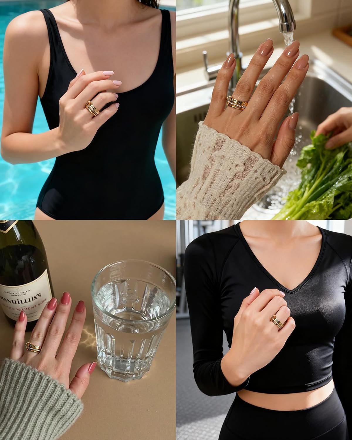 JINHUI 18k Gold Plated Rings Interlocked Stackable Rings for Women,Non Tarnish Statement Ring Set With Dainty Cubic Zirconia Stainless Steel Multi Ring Stack Charms Ring Fashion Jewelry for Women (Roman, Gold, 8) - Image 3