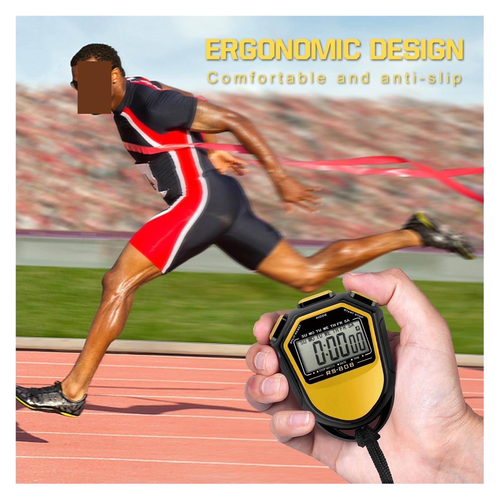 cronometro, Cronometro impermeabile digitale portatile LCD Timer sportivo con(Orange)