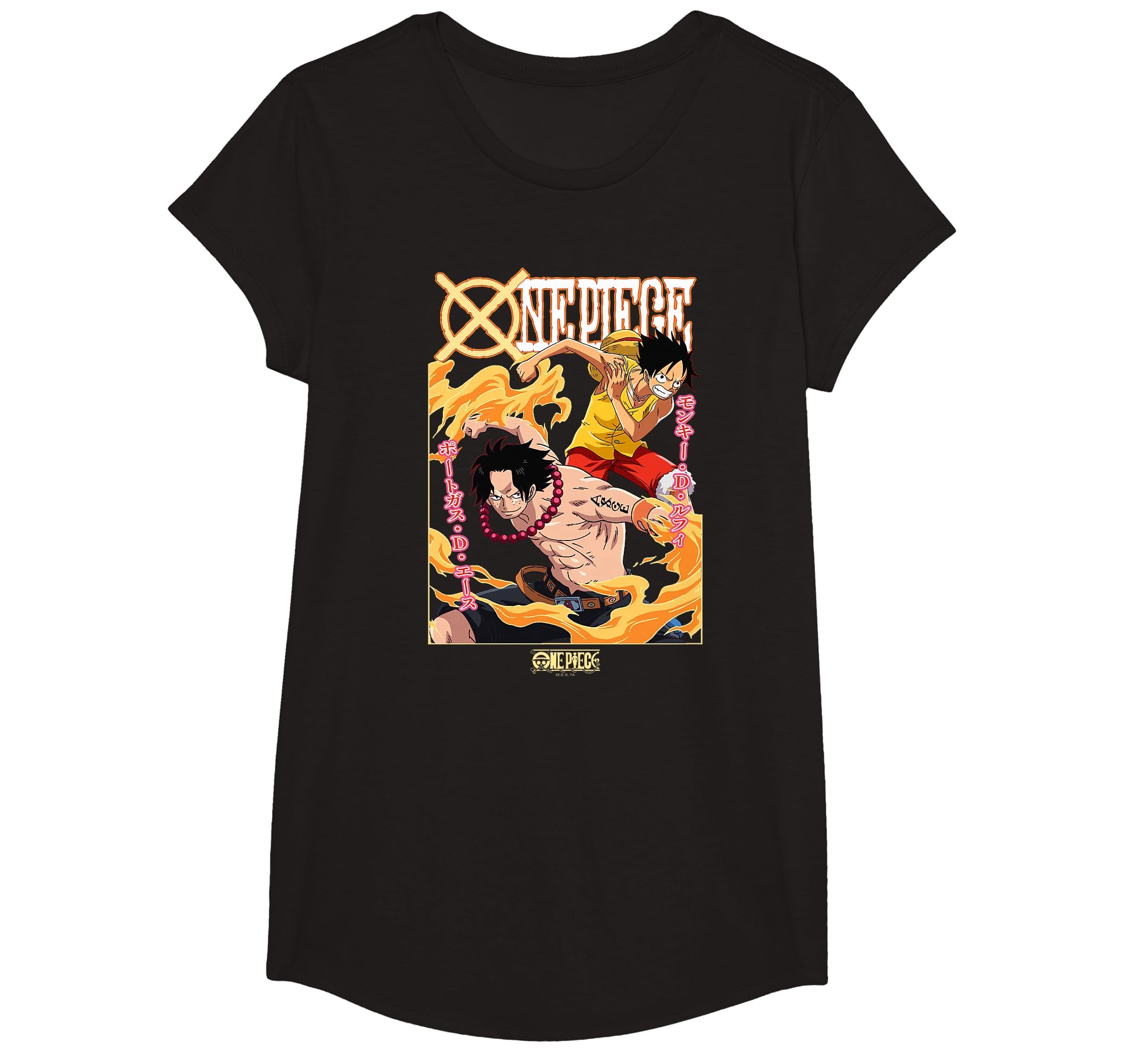 One Piece Anime Ace and Luffy Team Up Kanji T-Shirt product thumbnail 2
