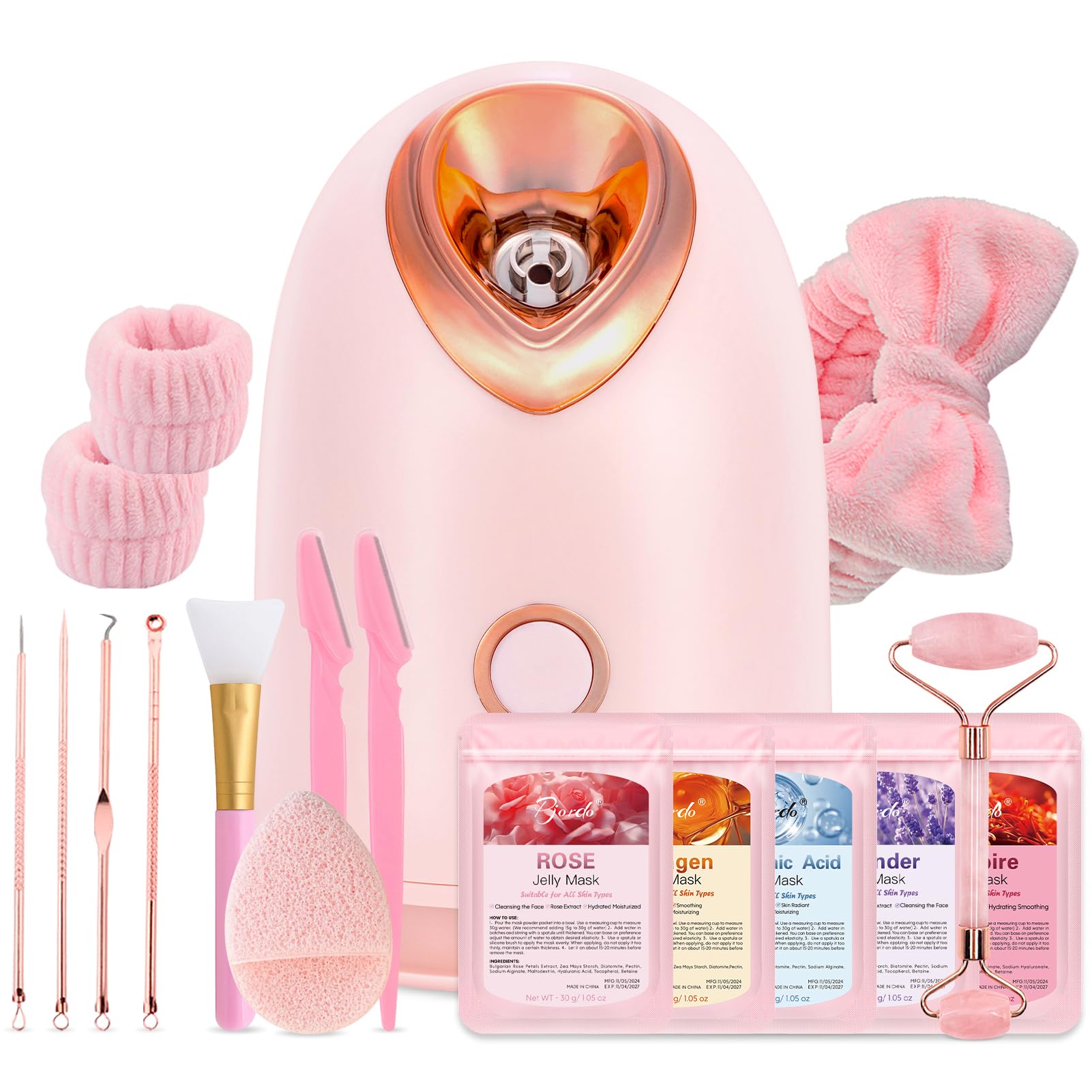 Facial Steamer Spa Kit with 17 Skin Care Tools, Nano Ionic Face Steamer for Deep Cleaning Unclogs Pores, Warm Mist Humidifier Steamer for Face Home Sauna SPA, Valentines Day Gifts for Women