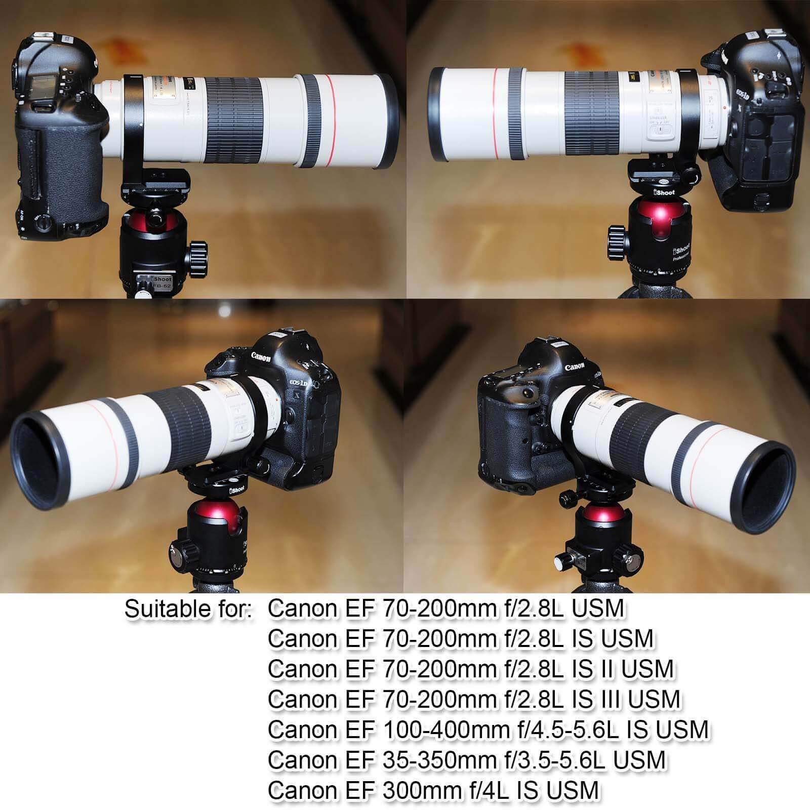 iShoot Anillo de Montaje en Trípode Collar Lente Soporte Compatible con Canon EF 70-200mm f/2.8L USM/IS USM/IS II USM/III USM, 100-400mm f/4.5-5.6L IS USM, 35-350mm f/3.5-5.6L USM, 300mm f/4L IS USM