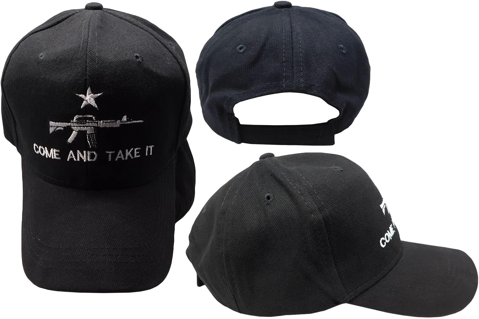 Trade Winds M-4 Come and Take It Cati Black Cotton Adjustable Embroidered Baseball Hat Cap for Men, Black, 7 34