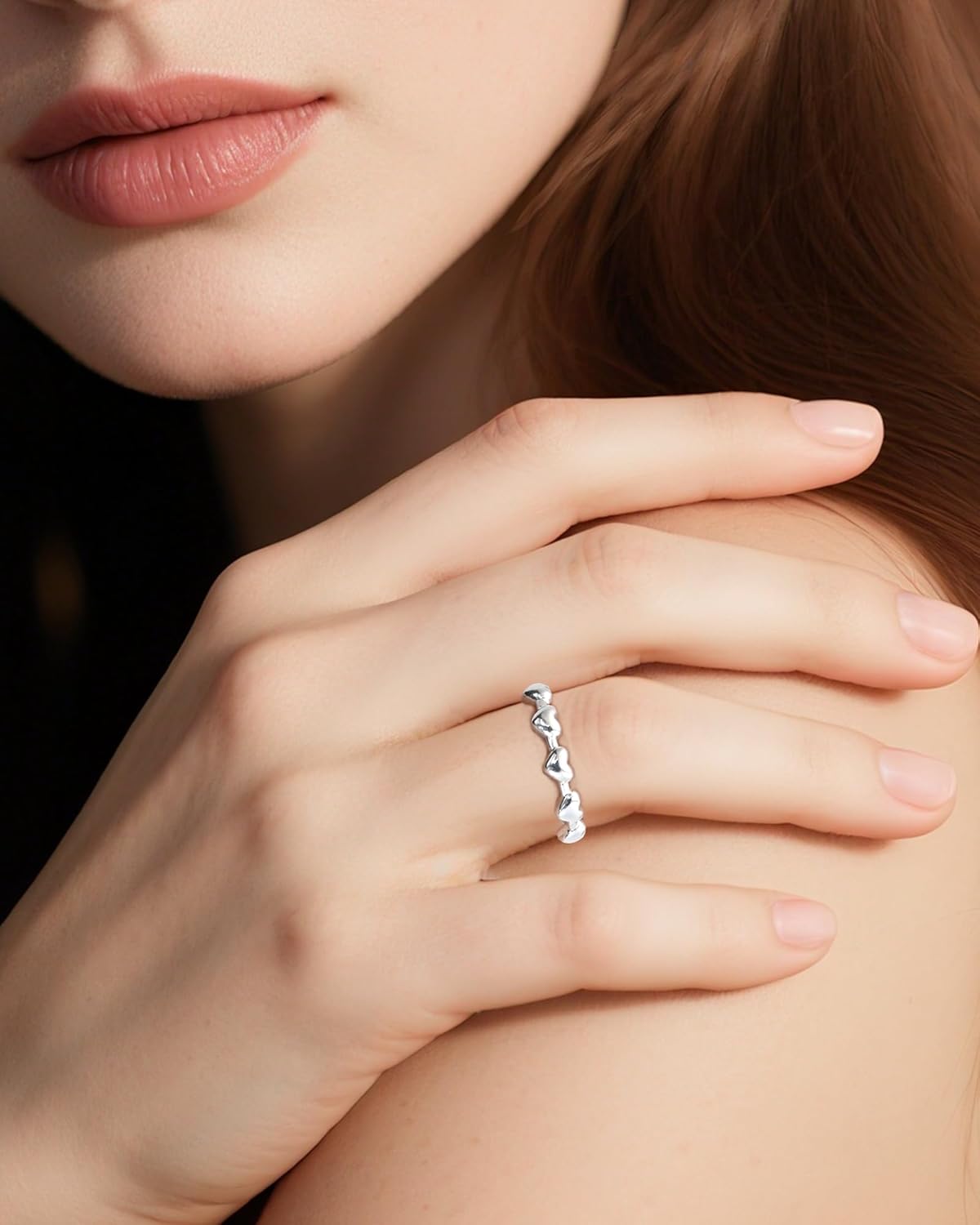 Silver Plated Adjustable Heart Ring for Women | Hypoallergenic Open Stackable Promise Ring, Size 5-9 Gift for Her - Image 3