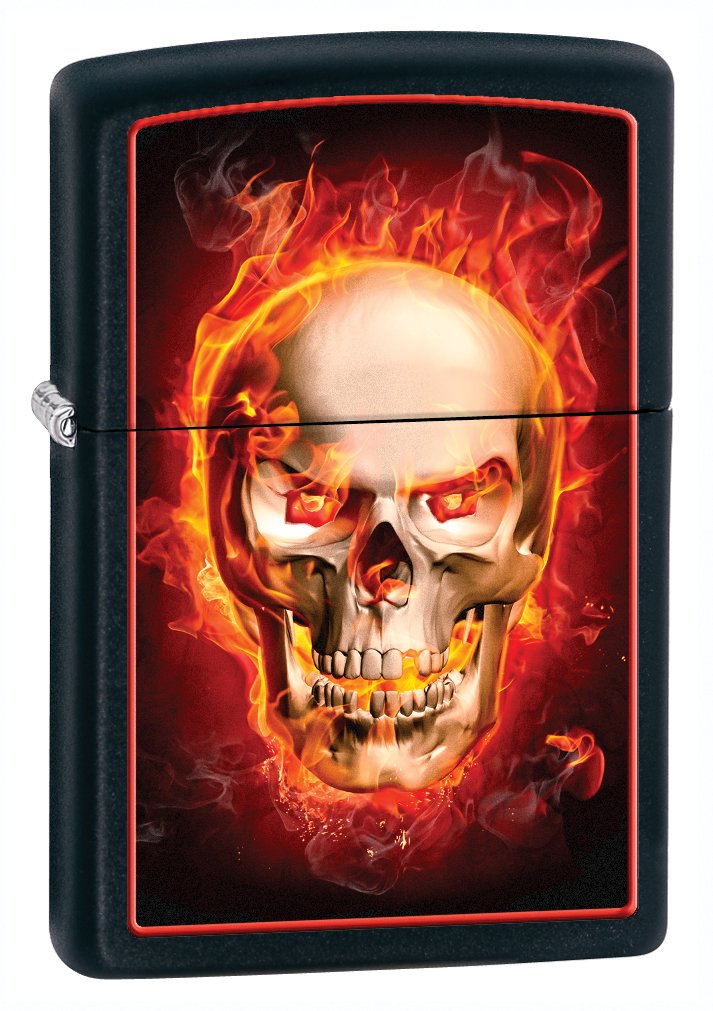 Zippo Black Matte Burning Skull Lighter