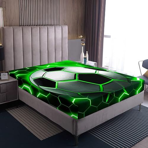 Miniatura 4 de Erosebridal Sábana bajera ajustable con estampado de fútbol, tamaño individual, para niños y niñas, juego de ropa de cama de juegos de pelota, funda