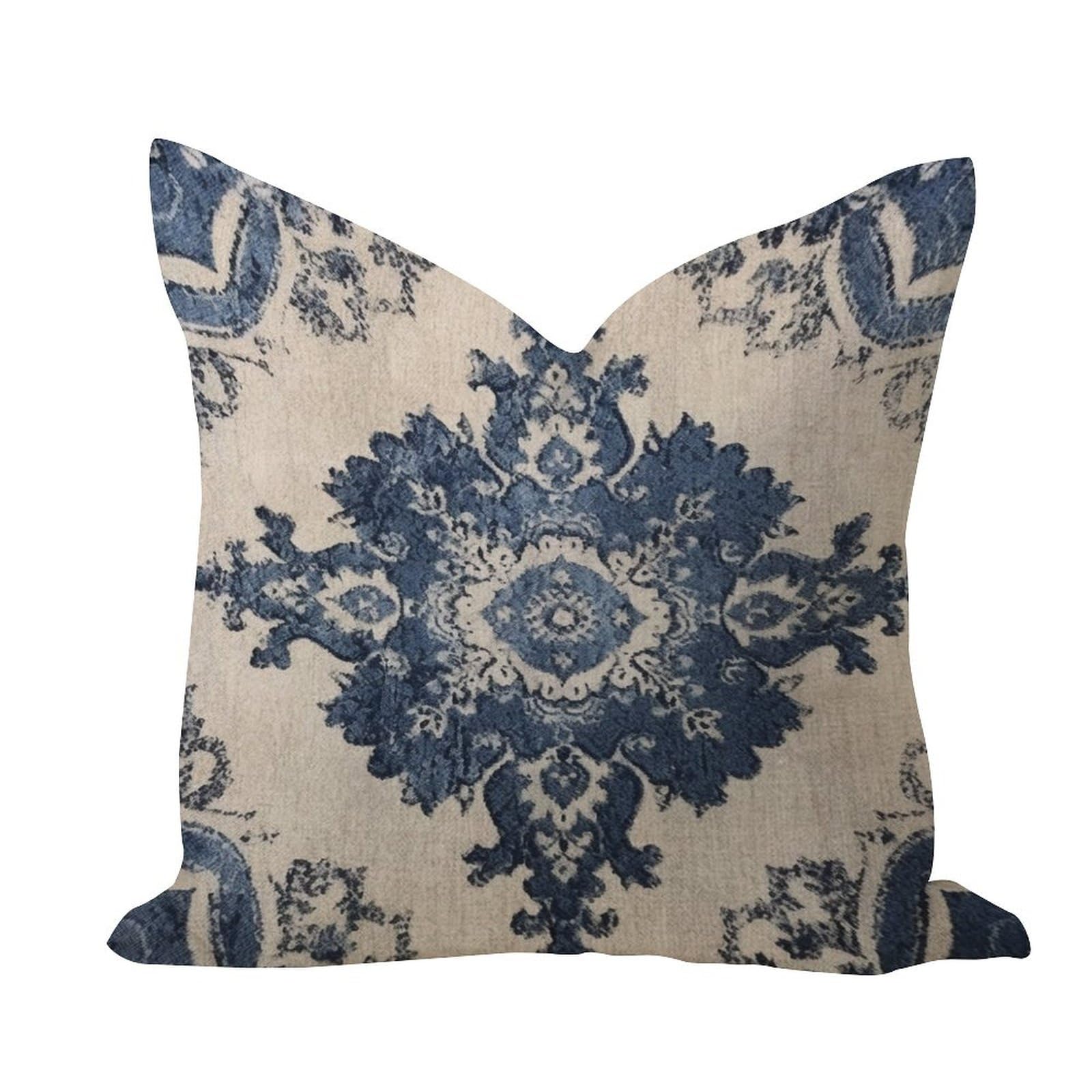 WSDESDEC Blue Damask Floral Navy Throw Pillow Covers 20x20in Burlap Linen Elegant Pillow Shell Chinoiserie Toile Oriental Flower Square Cushion Case for Outside Hotel Garden Home Decor