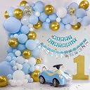SpecialYou.in 1St Birthday Decoration Item Kit For Boys For First Birthday With Pastel Blue Balloons, White Balloons, Metallic Balloons, Blue HBD Balloon And Photo Frame 12 Month Banner- 63 Pcs gallery image