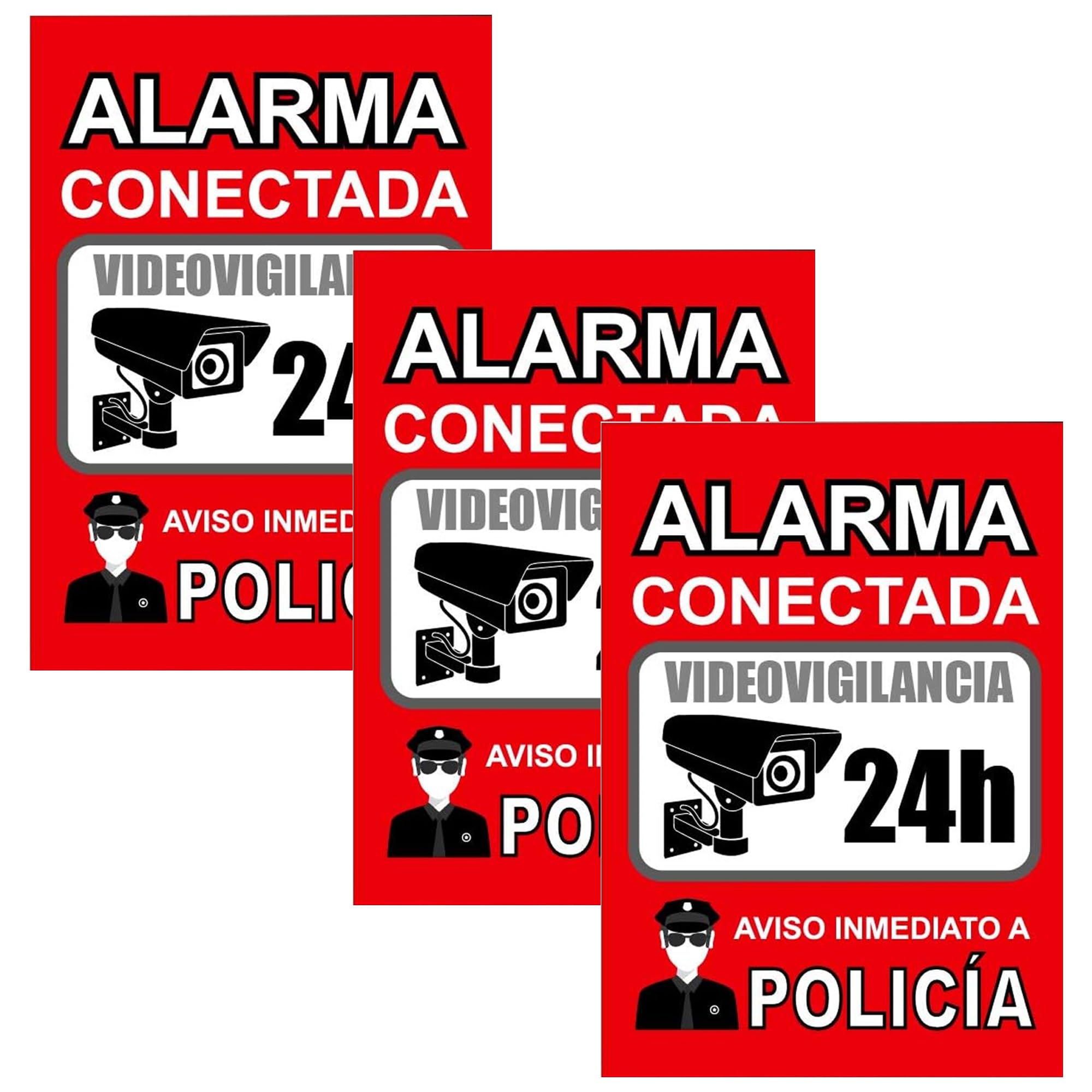 3 Pegatinas - Cartel zona videovigilada adhesivo - Pegatinas Aviso a la Policía - Pegatina Alarma - Placa videovigilancia Rojo Interior/Exterior (14,8 x 10,5 cm) (3 Piezas)