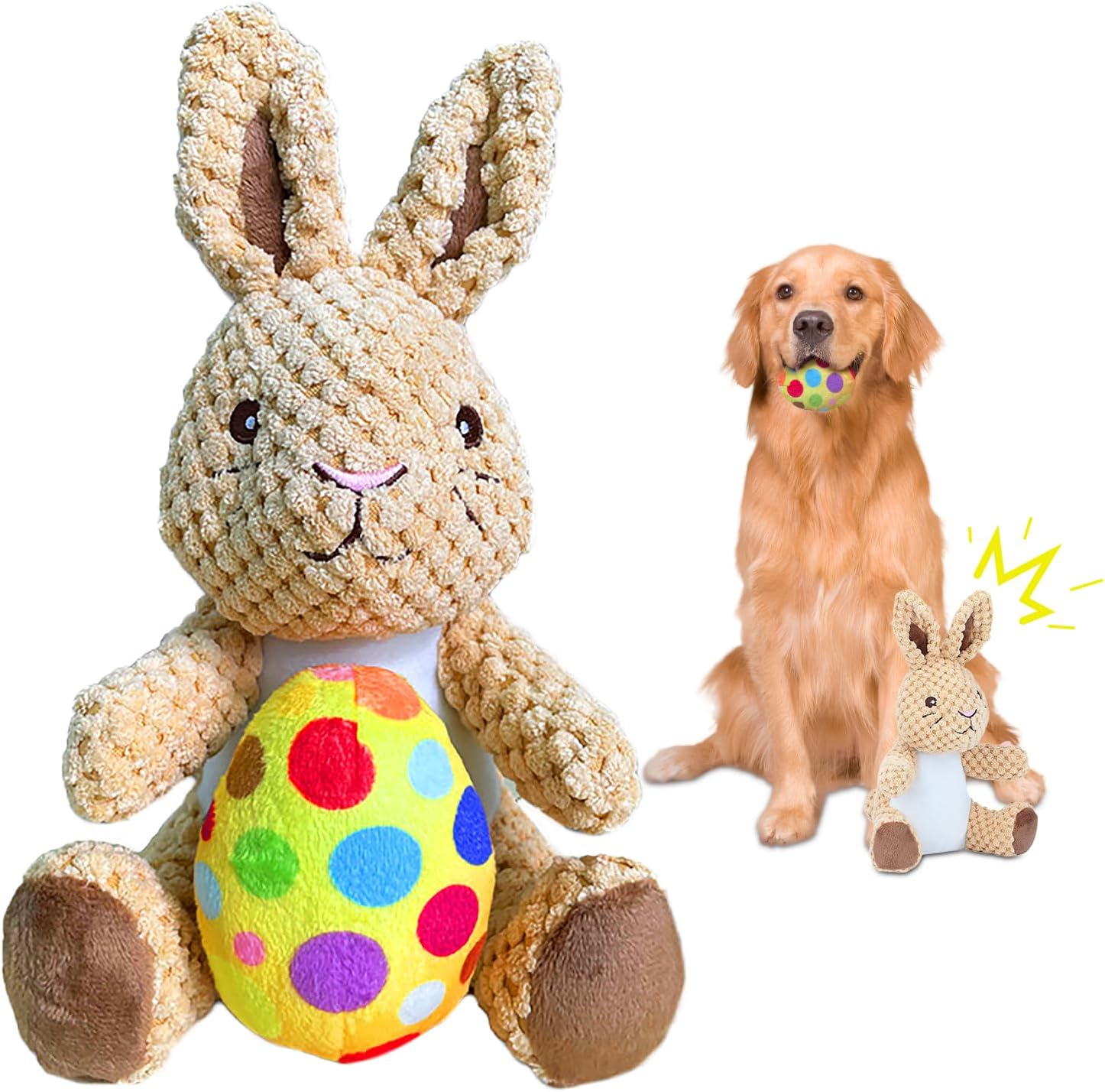 Easter Dog Toys,Easter Rabbit Bunny Egg Plush Squeaky Toys,Easter Rabbit Plush Squeaky Chew Toys for Small Dogs