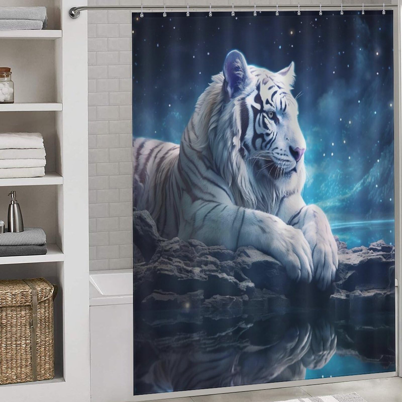 Rideau de douche tigre haut de gamme en polyester imperméable lavable avec 12 crochets