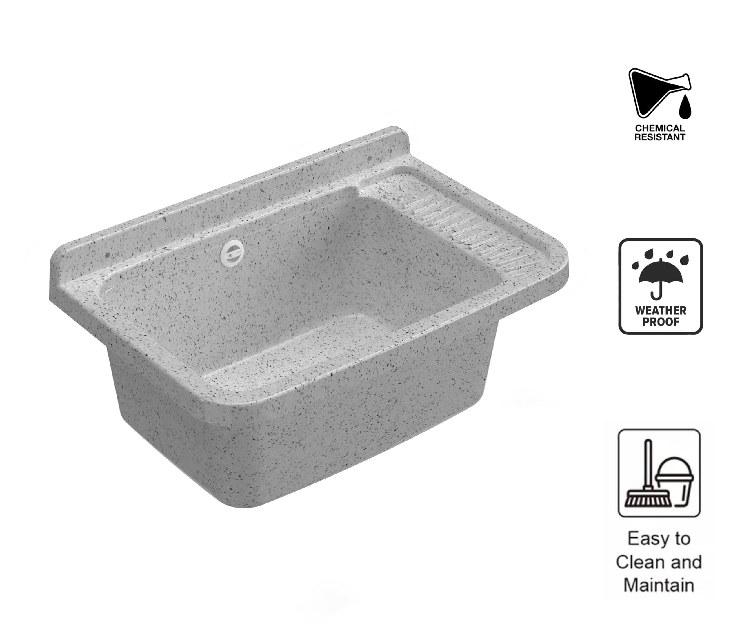 Vasca In Resina Adventa Con Dispenser - Lavandino Da Parete 60x40x25 Cm Per Lavanderia E Esterno, Bianco - Foto 5