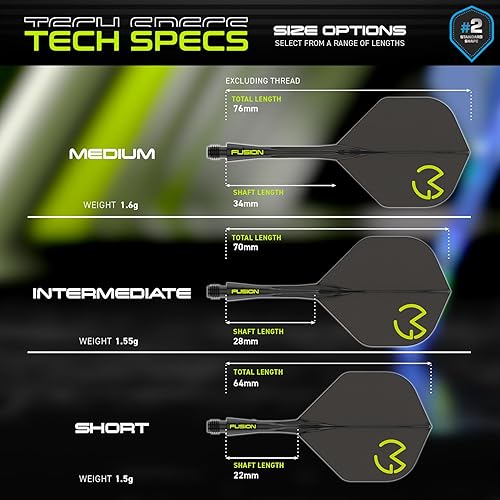 Miniatura 45 de Winmau Darts Fusion - Sistema integrado de vuelo y eje - Forma y diseño n.º 2 - Disponible en corto, intermedio y mediano - transparente, rojo