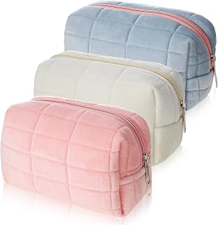 3 Pcs Plush Makeup Bag Checkered Cosmetic Bag Cosmetic Large Zipper Travel Toiletry Portable Multi Functional Capacity Bag... Price In India