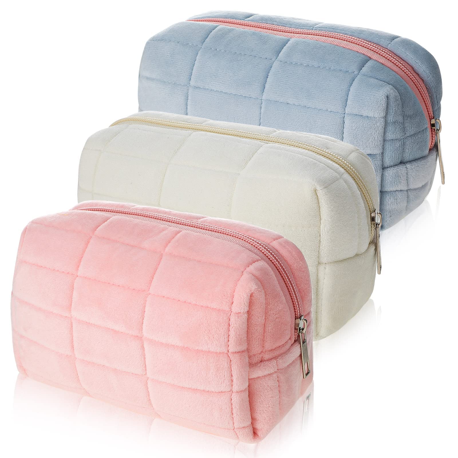 3 Pcs Plush Makeup Bag Checkered Cosmetic Bag Cosmetic Large Zipper Travel Toiletry Portable Multi Functional Capacity Bag Cute Makeup Brushes Storage Bag for Women-picture-53