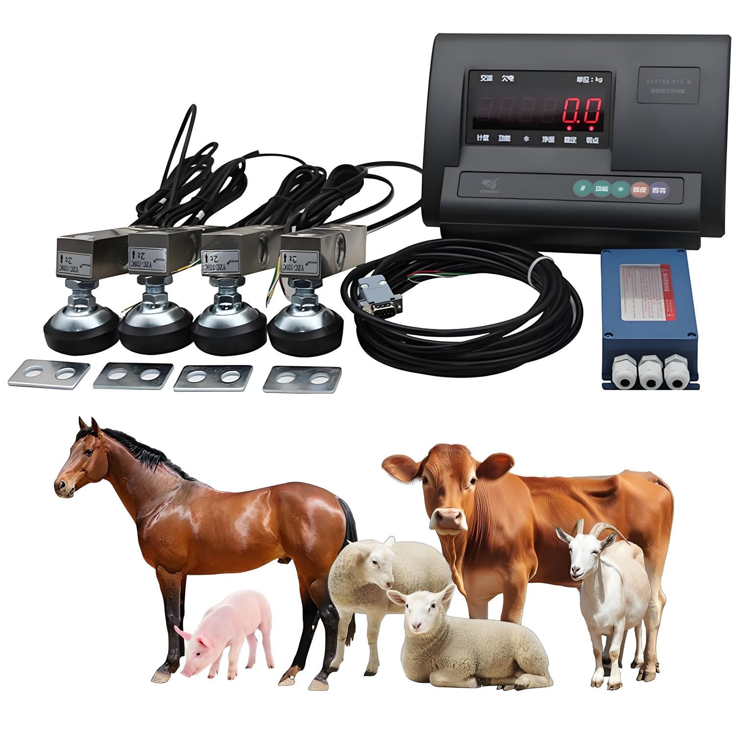 Bilancia per Bestiame ad Alta precisione, Kit cella di carico con capacità di carico di 5000 kg/11023 libbre con Display LED, con Scatola di Giunzione a 4 Fili, Doppia Alimentazione 3000kg