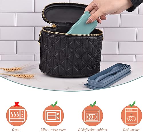 Miniatura 4 de Juego de 2 utensilios reutilizables con estuche, juego de cucharas de cuchillo y tenedor portátil para campamento, utensilios de viaje con paja de