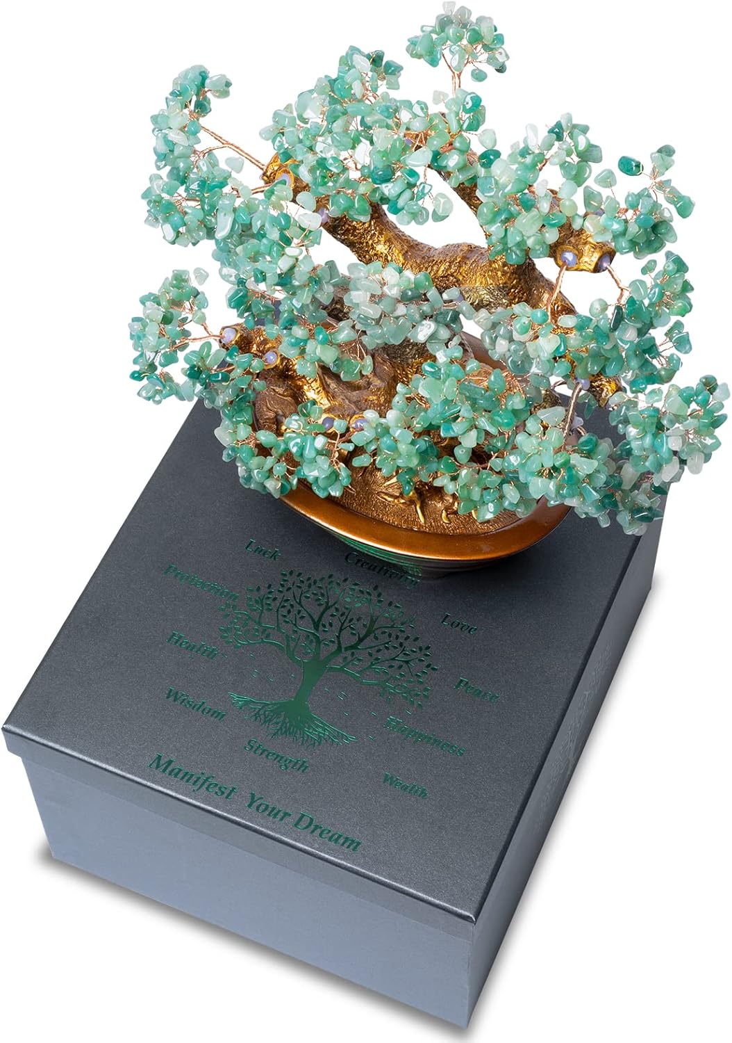 Natural Aventurine (1,251 Gemstone Count) Chakra Crystal Tree with Healing Properties - Home & Office Bonsai Feng Shui Money Tree Decoration for Luck, Success and Intelligence - 14" - Image 5