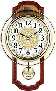 Square Woodgrain Design Pendulum Wall Clock, Quiet-Ticking Quartz Movement Wall Clock for Living Room Bedroom