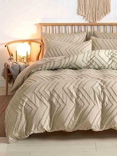 Nanko Juego de funda de edredón de 3 piezas de color marrón tostado tamaño King, juego de funda de edredón bohemia de microfibra gris pardo, para
