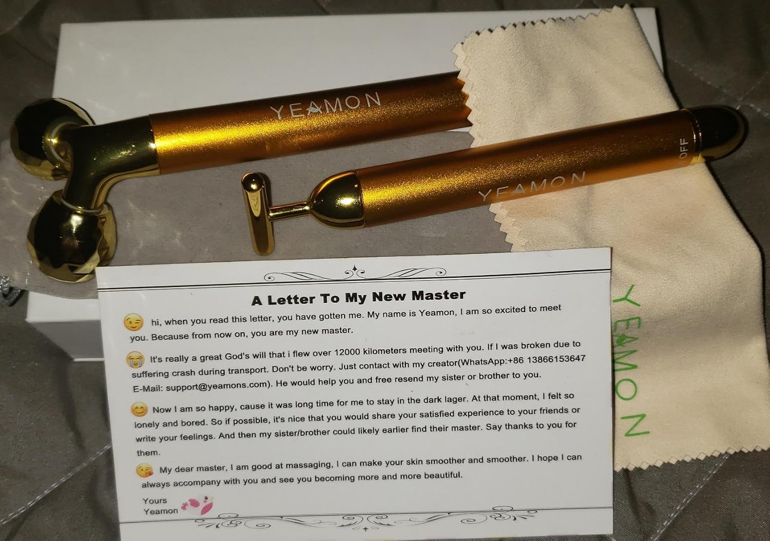 Yeamon 2 in 1 Face Massager Golden Facial Electric 3D Roller and T Shape Arm Eye Nose Massager Skin Care Tool