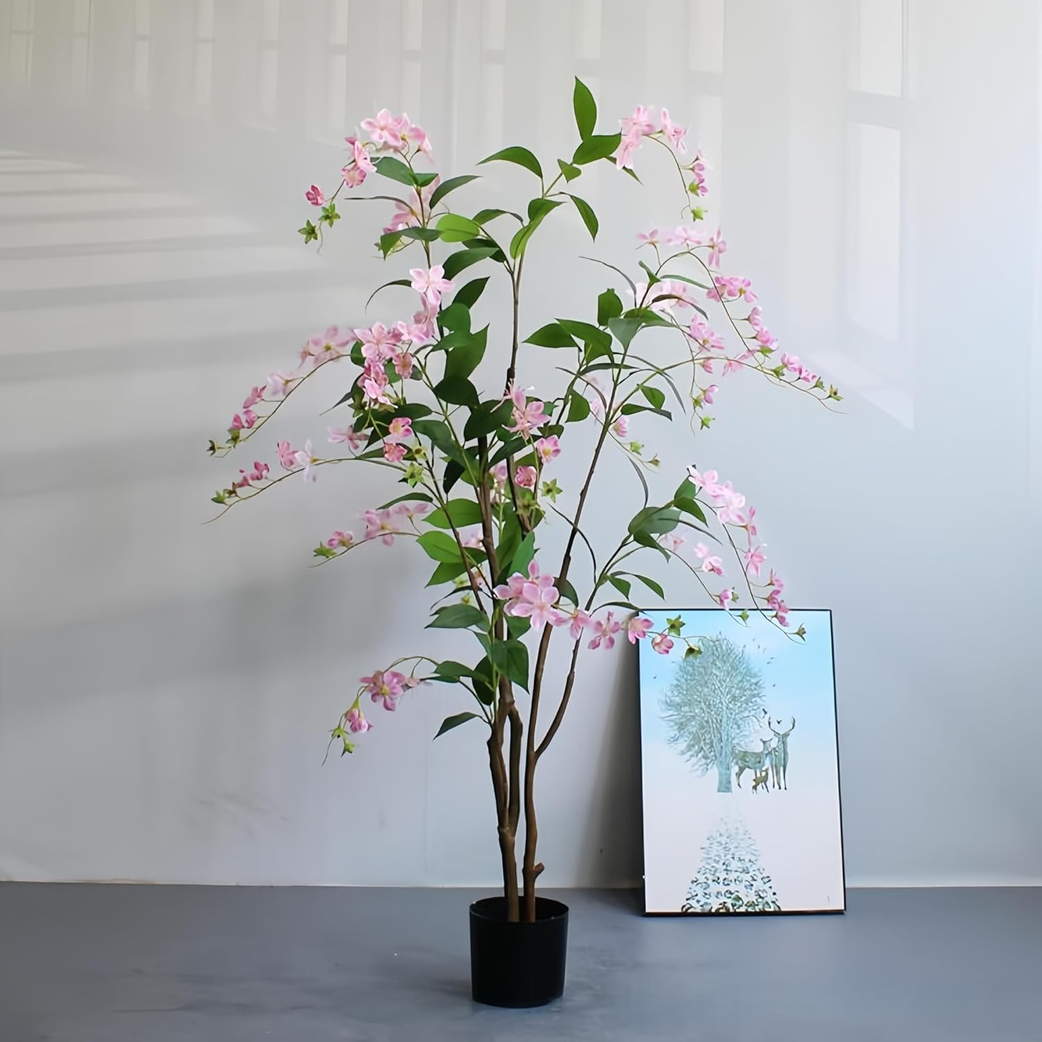 Artificial Jasmine Tree, 5ft Tall Faux Tree Potted Clerodendrum Tree with Natural Branches and Realistic Leaves Artificial Plants Indoor for Home Office Decor，Lifelike Fake Plants