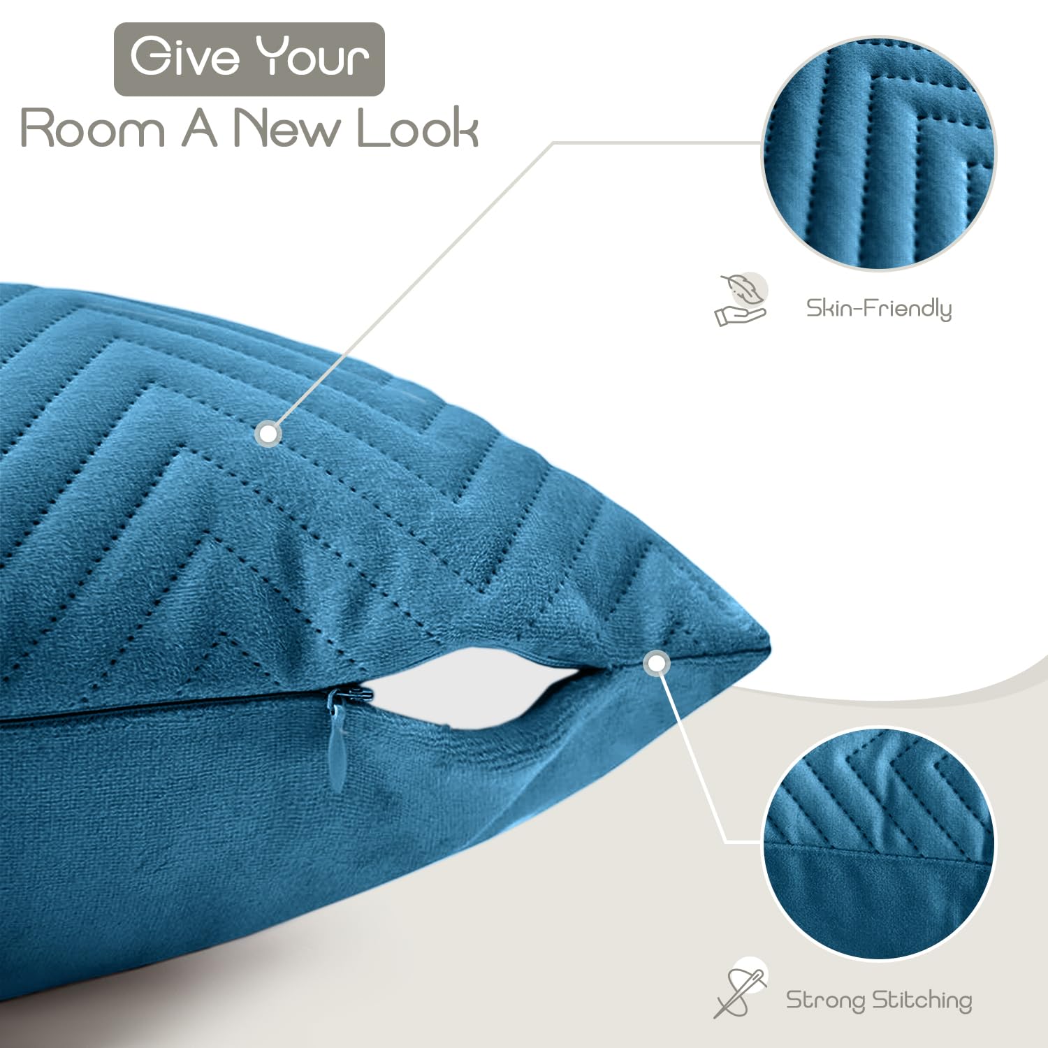 BedLooms Premium Teal Velvet Cushion Covers Set of 2 (45x45 cm / 18x18 Inch), Soft Ultrasonic Stitch, Hidden Zipper - Image 4