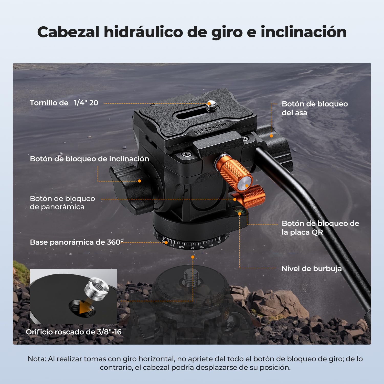 K&F Concept Trípode para Cámara 162cm | Cabezal Fluido, Trípode de Viaje de Aluminio para Vídeo, Movimiento Suave de Panorámica e Inclinación, Carga Máxima de 3kg