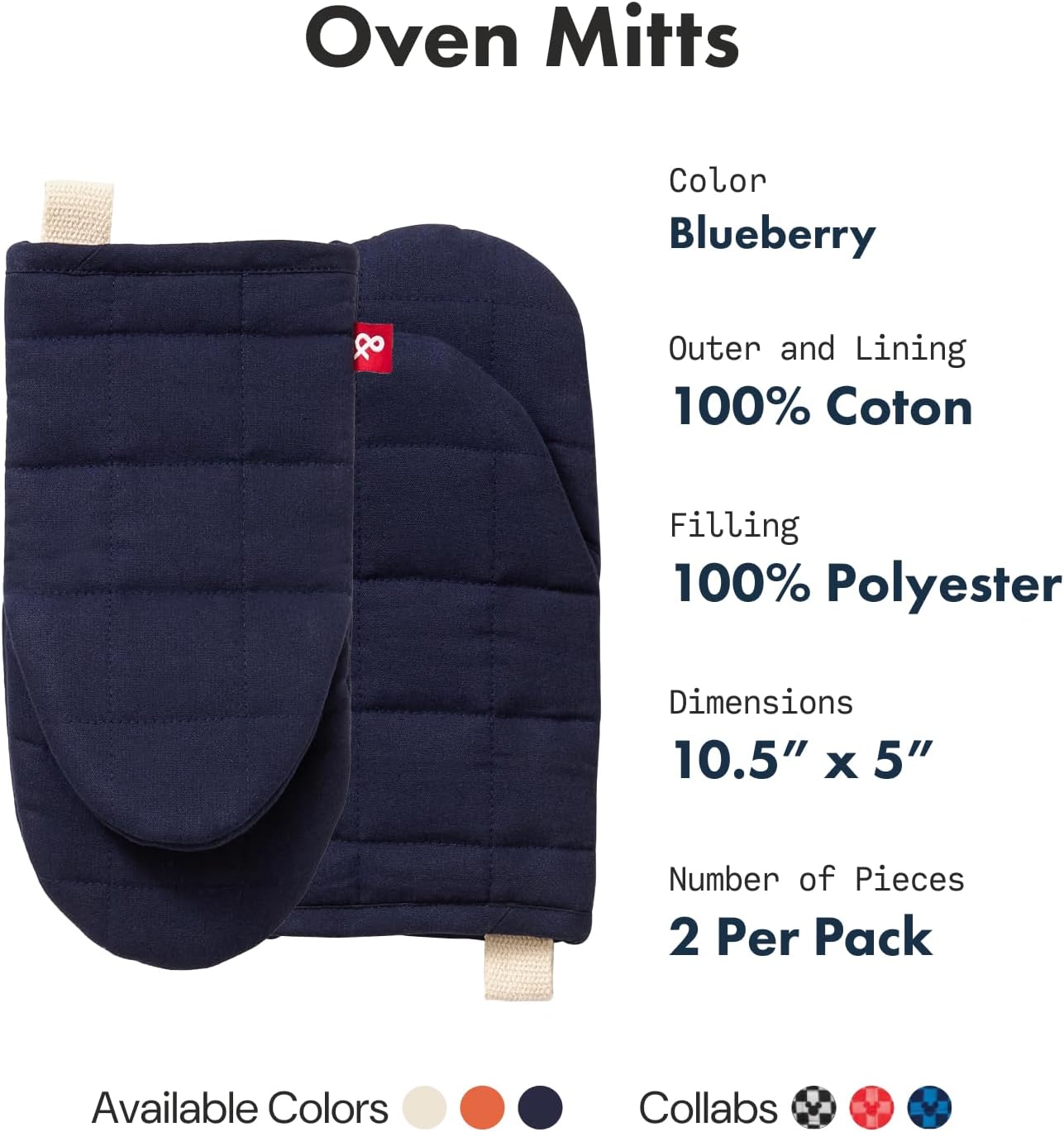 Hedley & Bennett Oven Mitts - Heat Resistant Kitchen Mittens - Baking Gloves with Hanging Loop - 100% Cotton Outer and Lining; 100% Polyester Filling - Blueberry Blue