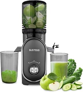 SUSTEAS Cold Press Juicer Machines, 5.3" Feed Chute(50oz Capacity), 300W Slow Masticating Juice Extractor for Whole Fruits and Vegetables, Automatic Feed, Easy to Clean, High Juice Yield,Silver gray