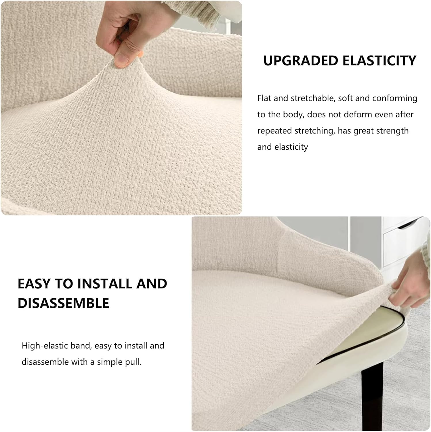 Curved Dining Room Chair Covers with Arms, Wingback Dining Armchair Covers Modern Kitchen Chairs Slipcover Protector for Restaurants Kitchen Banquet, Home Decor Etc,Khaki,4pcs