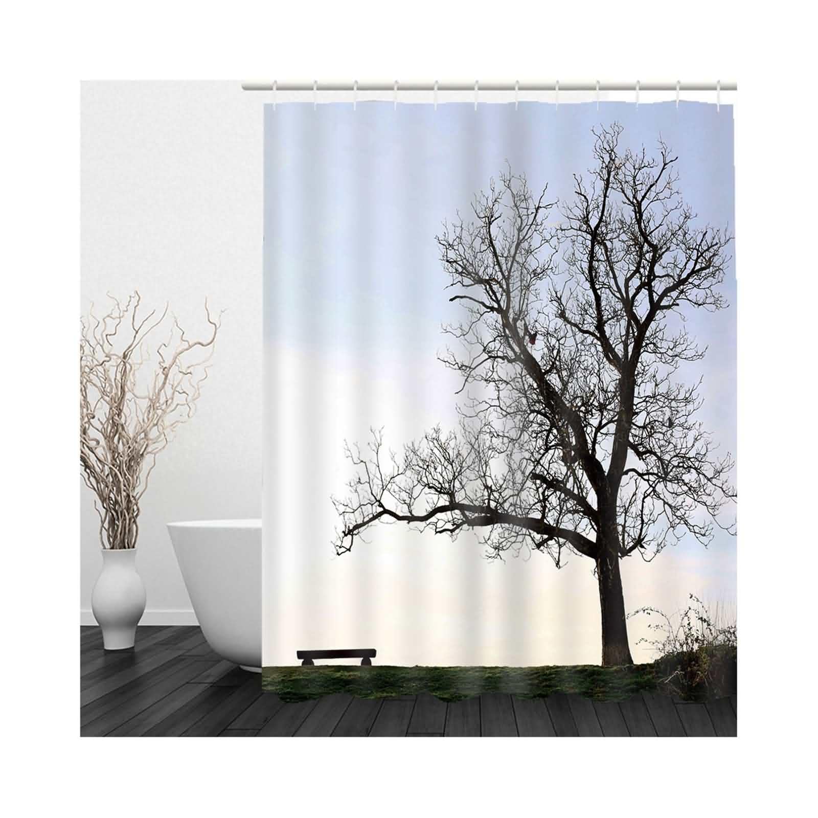 Rideau Douche Coloré Rideaux Poid Arbre Mort 3D Camping Car Blanc Bleu Noir Parfait pour Les Salles Bains Familiales 220x180cm