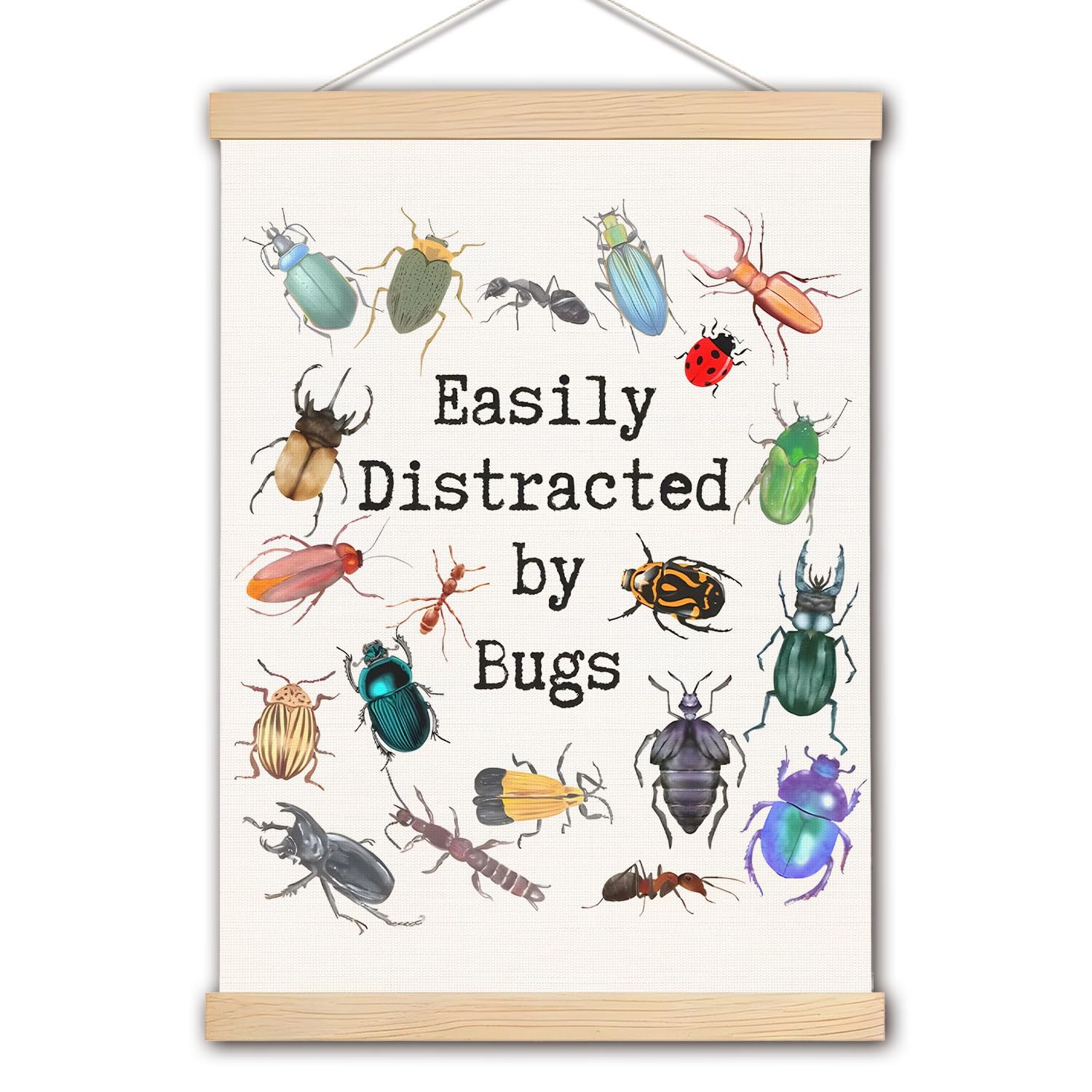 Bug Wall Decor, Insect Decor, Easily Distracted by Bugs Wall Art With Wooden Poster Hanger, Cottagecore Room Decor, Bug Poster for Kids Room Bedroom Playroom Classroom Decor, 12.5x17 Inch