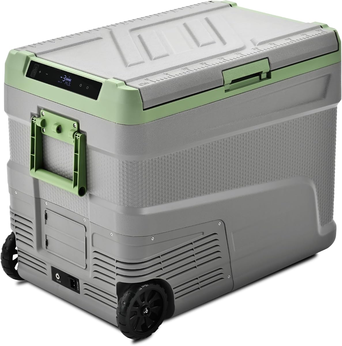 12 Volt Refrigerator, 58QT Electric Cooler Usable Battery, Car Refrigerator 0℉~68℉, 12V Fridge 12/24V DC 110-240V AC, Portable Freezer with Wheels for Camping, Travel, Truck, Outdoor | Compressor Cooling, 3-Level Battery Protection, 45 dB, Outdoor/Camping/Truck/Travel Use, Energy Efficient