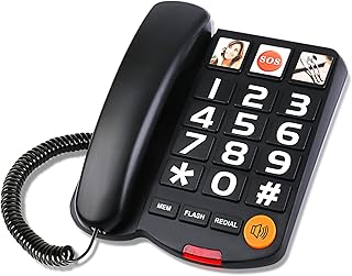 Big Button and Picture Landline Telephones for Elderly One-Touch Speed Dialing Dementia Phone With Adjustable Volume Home Phone Corded Telephone with Loud Volume for Seniors