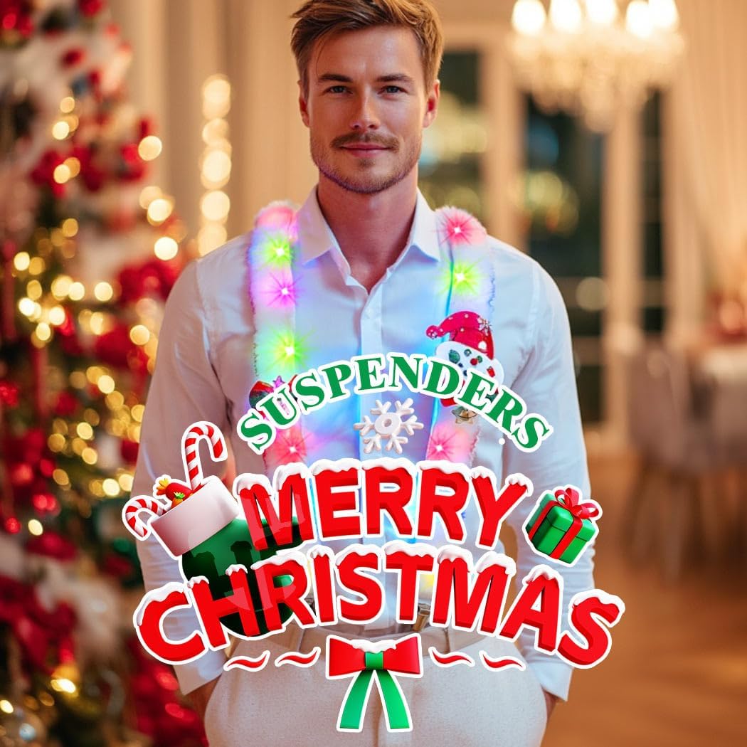 Light up Christmas Suspenders Xmas LED Santa Claus Suspender Accessories for Men