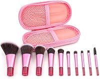 Kit 10 Pincéis de Maquiagem com Nécessaire, Pincéis para Pó, Blush, Contorno, Sombra e Sobrancelhas, Kit de Maquiagem Compacto e Portátil para Uso Diário e Viagens (Rosa)