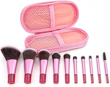 Kit 10 Pincéis de Maquiagem com Nécessaire, Pincéis para Pó, Blush, Contorno, Sombra e Sobrancelhas, Kit de Maquiagem Compacto e Portátil para Uso Diário e Viagens (Rosa)
