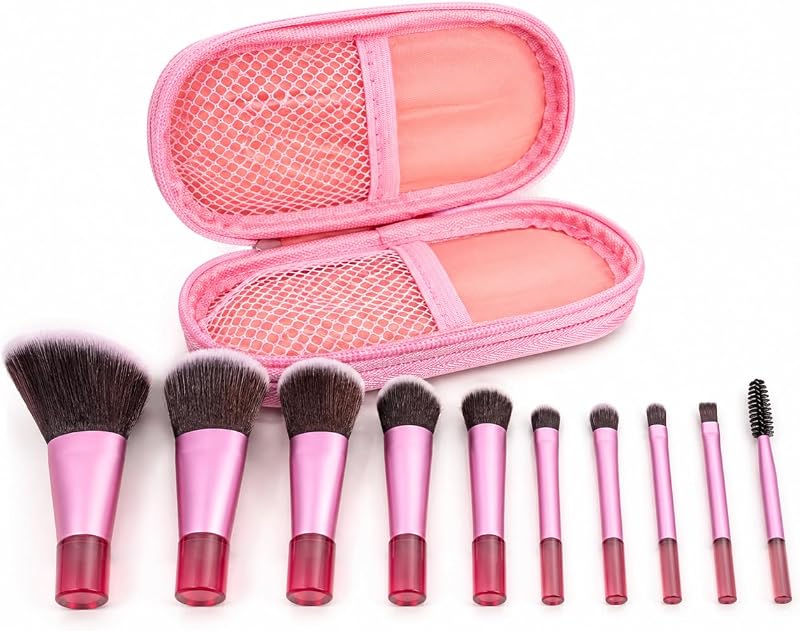 Kit 10 Pincéis de Maquiagem com Nécessaire, Pincéis para Pó, Blush, Contorno, Sombra e Sobrancelhas, Kit de Maquiagem Compacto e Portátil para Uso