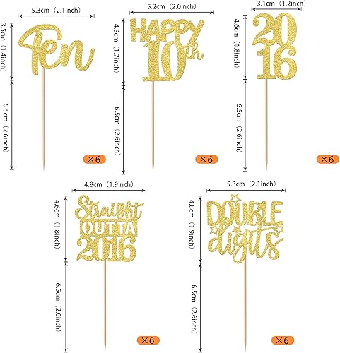 Miniatura 2 de 30 piezas de decoración para cupcakes Straight Outta 2016 con purpurina dorada de 10 años para cupcakes de 10 años, decoraciones de pasteles para