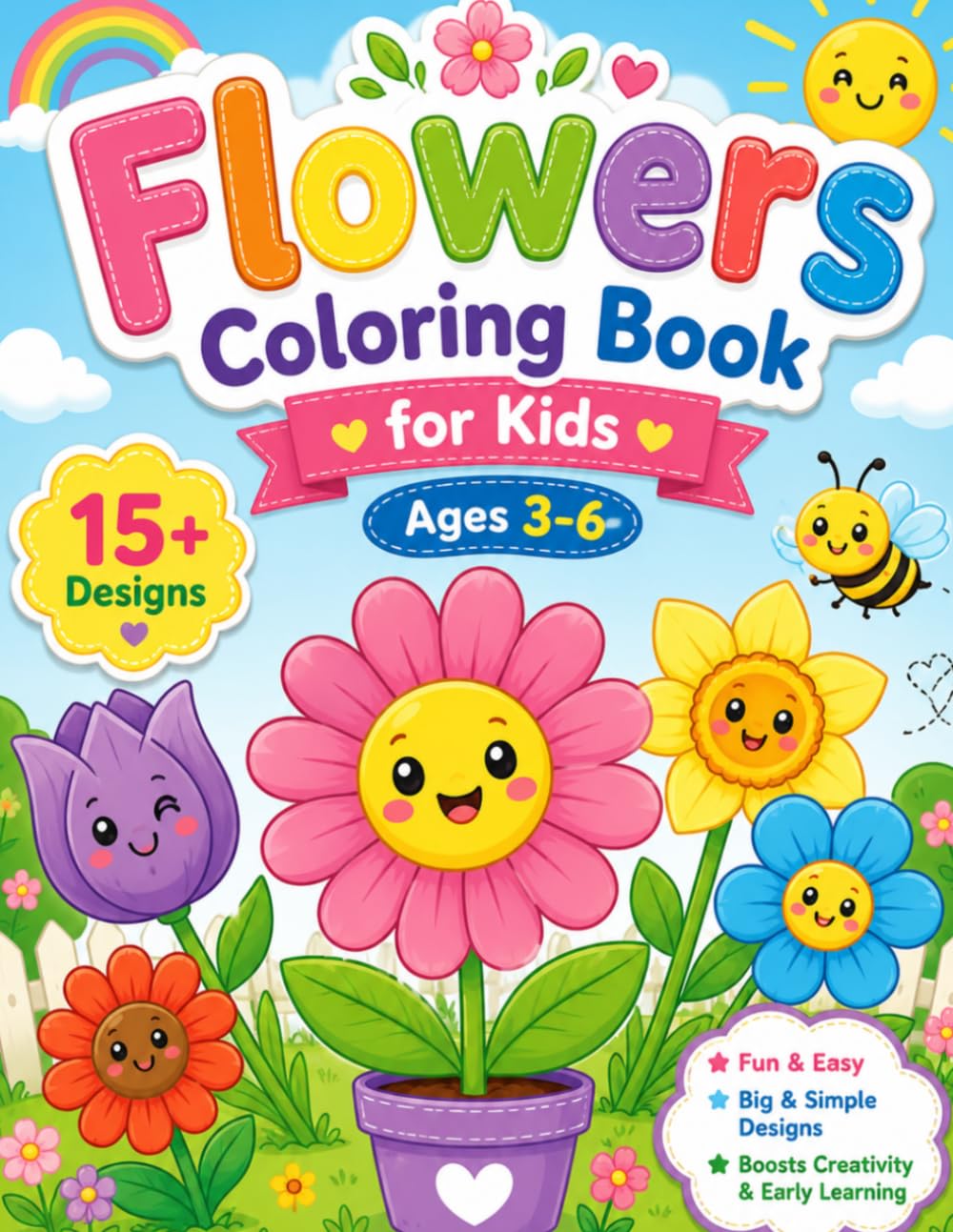Flowers Coloring Book for Kids Ages 3-6: Fun and Easy Flower Coloring Pages for Toddlers and Preschoolers | Cute Floral Designs to Encourage Creativity, Learning, and Fine Motor Skills