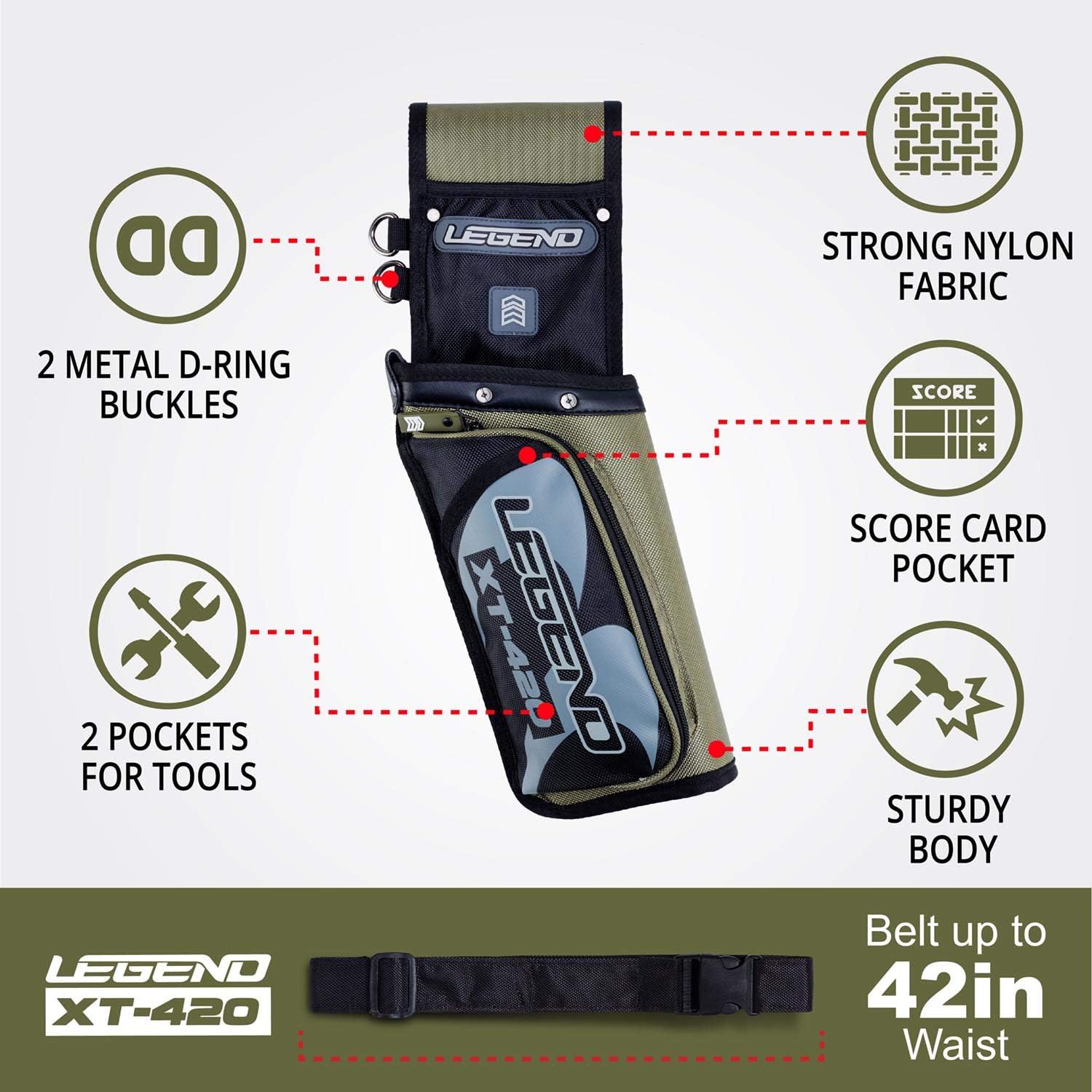Legend - XT420 Field Quiver with Adjustable Nylon Belt | Lightweight Design Sits on Your Hip Comfortably | Triple Arrow Compartments for Quick Draw and Storage | 3 Pockets : Sports & Outdoors
