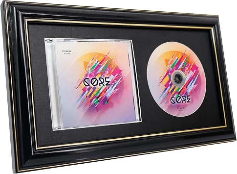 GMFrames CD Display Frame with Real Glass for Disc and CD Case,Signed CD Music Frame for Wall and Tabletop,Black Frame with Black Mat
