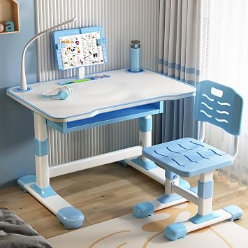 Desk for Kids, Kids Desk and Chair Set Height Adjustable for Girls, Kid Study Table and Chair Set with Widened Desktop Storage Drawer