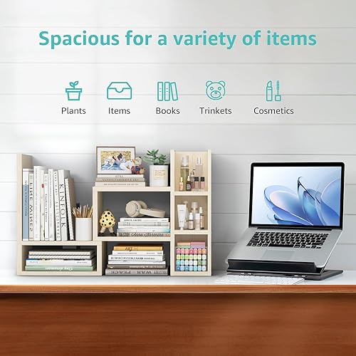 Miniatura 5 de Estantes de escritorio de escritorio Orgnizer Shlef  Organización de oficina en tono de madera natural para organizar la parte superior del