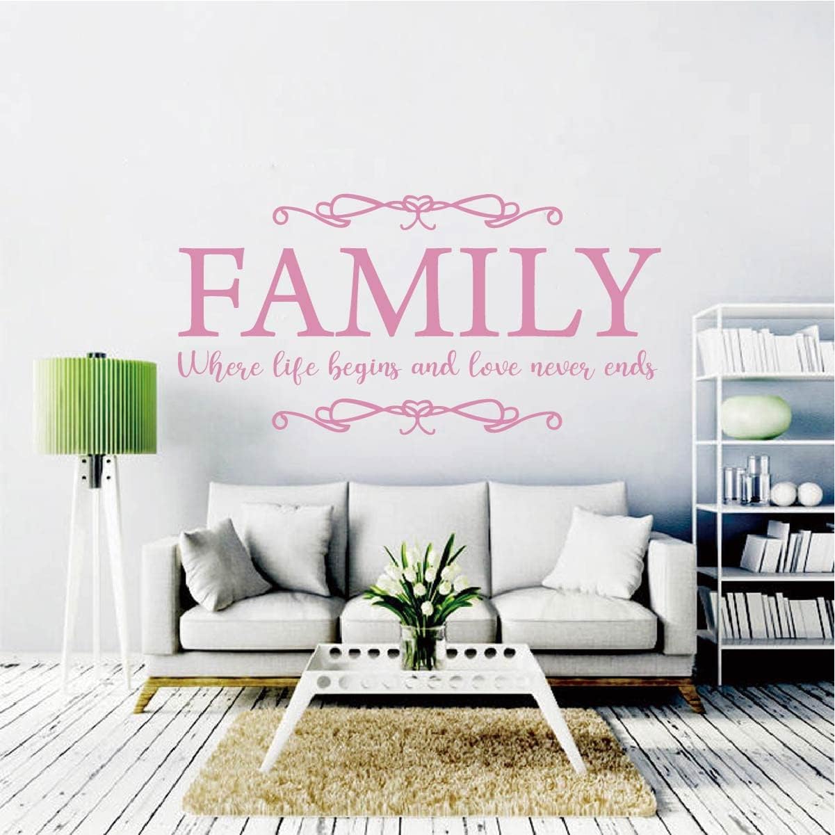 Family Quote Design Life and Love Wall Decor Sticker Mural for Home Kitchen Living Room Removable Decal BK044 (M-90X45cm, Black)