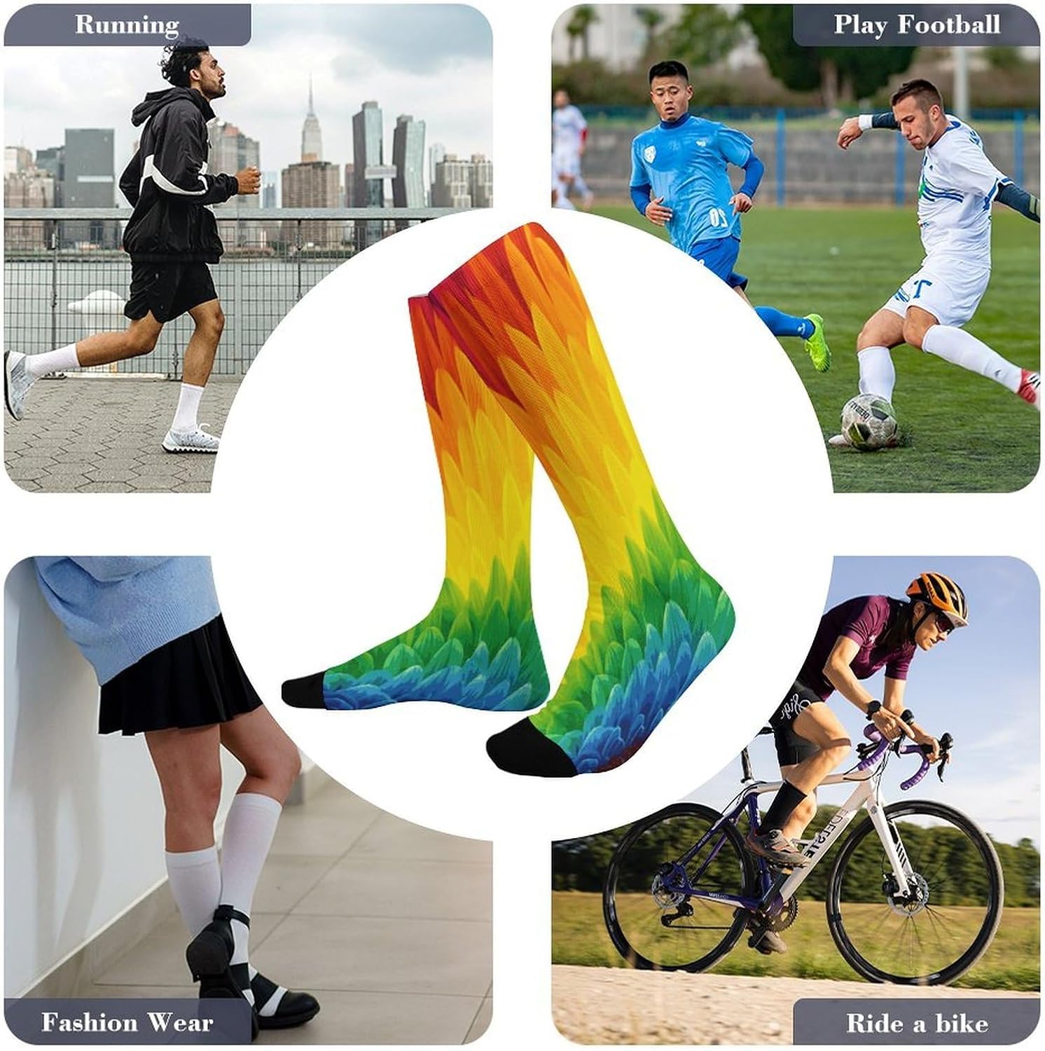 Sunflower Rainbow Crew Socks Calf Socks Athletic Crew Sock